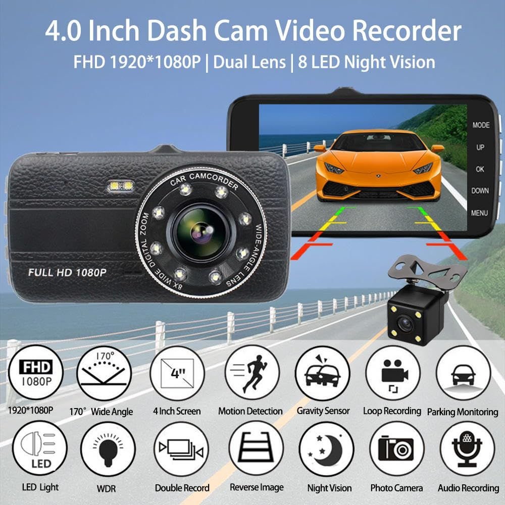 DVR Dash 4 inch Full HD 1080P Dual Dash Camera